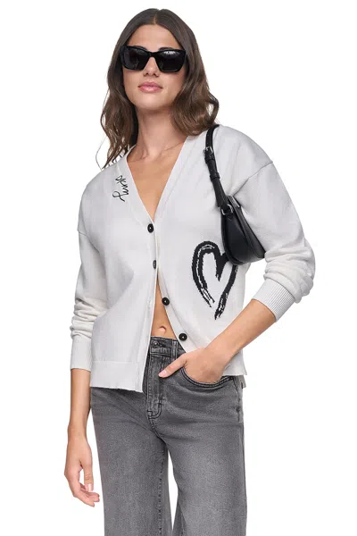 Dkny Women's Brushstroke Heart Cardigan In White
