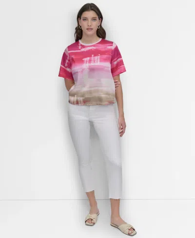 DKNY WOMEN'S BRUSHSTROKE-PRINT SHORT-SLEEVE TOP
