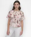 Dkny Print Scarf Twill Short Sleeve Top In Brown