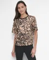 Dkny Print Scarf Twill Short Sleeve Top In Multi