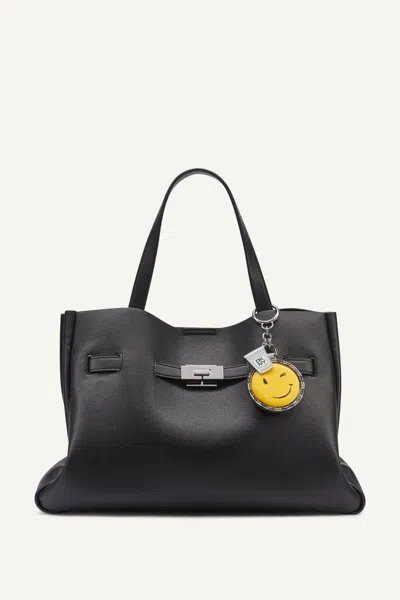 Dkny Women's Bryar Large Satchel With Smiley Face Charm In Black