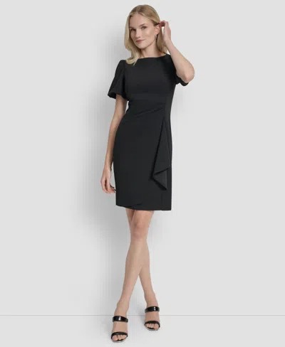 Dkny Women's Bubble Sleeve Scuba Crepe Ruched Sheath Dress In Black