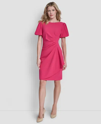 Dkny Women's Bubble Sleeve Scuba Crepe Ruched Sheath Dress In Pink