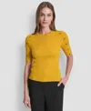 Dkny Women's Button Detail Short Sleeve Sweater In Yellow