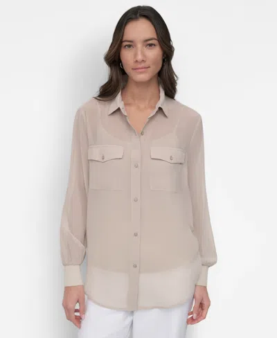 DKNY WOMEN'S BUTTON-DOWN CHIFFON SHIRT