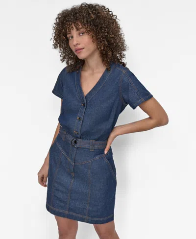 Dkny Women's Button-front Denim Mini Dress In Blue