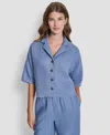 Dkny Women's Button-front Dolman-sleeve Linen Top In Blue
