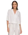 DKNY WOMEN'S BUTTON-FRONT DOLMAN-SLEEVE LINEN TOP