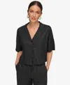Dkny Women's Button-front Dolman-sleeve Linen Top In Black