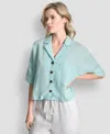 Dkny Women's Button-front Dolman-sleeve Linen Top In Blue