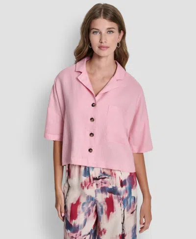 Dkny Women's Button-front Dolman-sleeve Linen Top In Pink