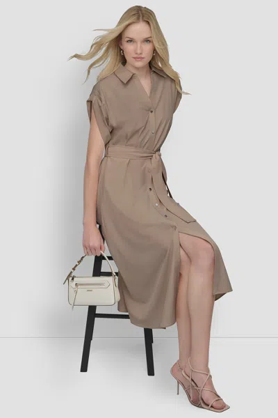 Dkny Women's Button-front Midi Commuter Dress In Brown