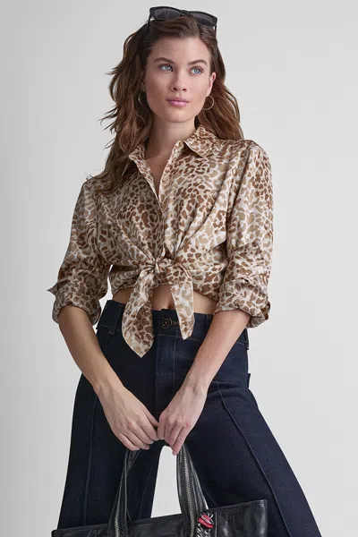 Dkny Women's Button Front Printed Blouse In Animal Print
