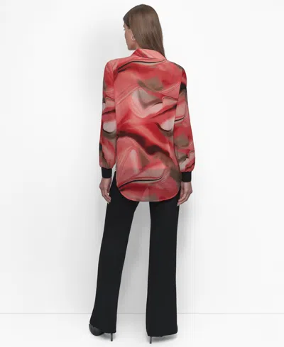 Dkny Women's Button-front Printed Chiffon Blouse In Brushd Marblews