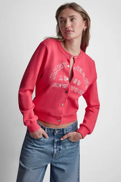 Dkny Women's Button Front Shrunken Logo Jacket In Red