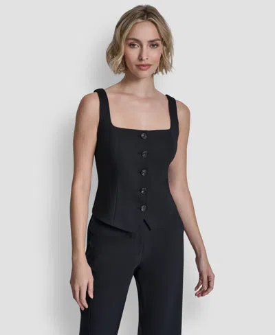 Dkny Women's Button Front Vest Top In Black