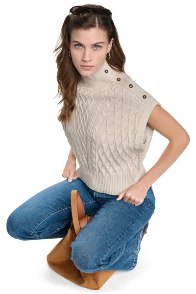 Dkny Women's Button Shoulder Cable Sweater Vest In Gray