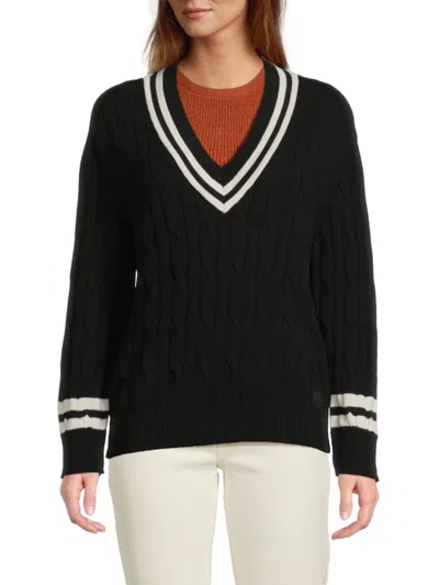 Dkny Women's Cable Knit Cotton Sweater In Black