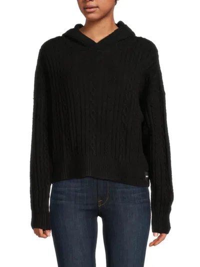 Dkny Women's Cable Knit Hoodie In Black
