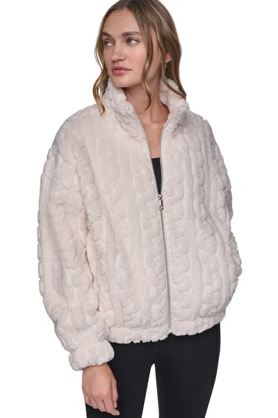 Dkny Women's Cable Sherpa Full Zip Jacket In Eggnog