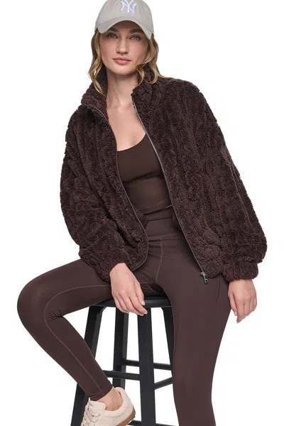 Dkny Women's Cable Sherpa Full Zip Jacket In Brown