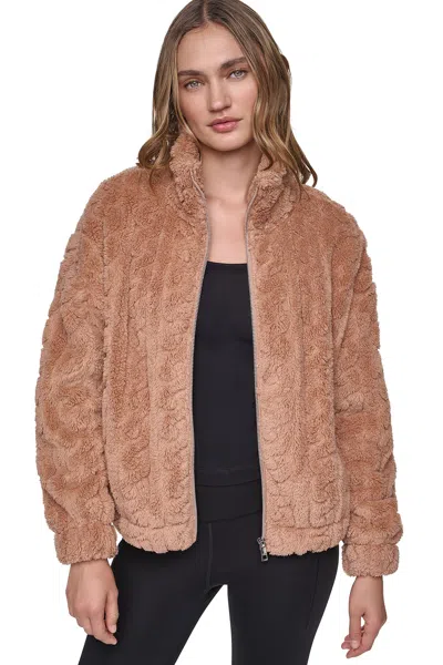 Dkny Women's Cable Sherpa Full Zip Jacket In Brown