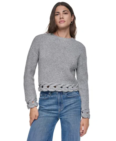Dkny Women's Cable-weave Crewneck Sweater In Feather Heather