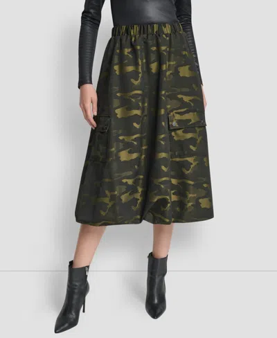 DKNY WOMEN'S CAMO PRINT JACQUARD BUBBLE MIDI SKIRT