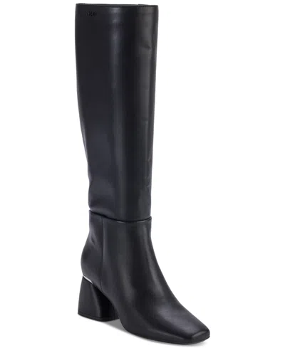 Dkny Women's Cana Block Heel Knee High Dress Boots In Black Leather