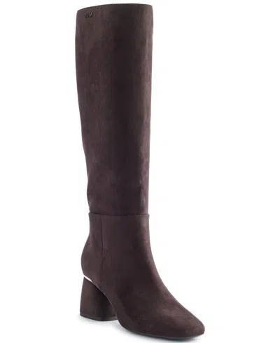 Dkny Cana Knee High Block Heel Boot In Brown
