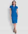 Dkny Women's Cap Sleeve Collared Neck Full Zip Midi Dress In Blue