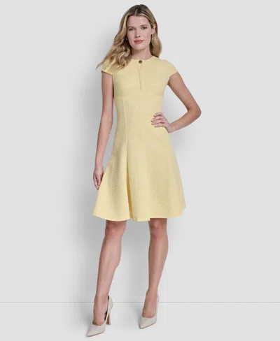 Dkny Women's Cap-sleeve Crew Neck Fit And Flare Dress In Yellow