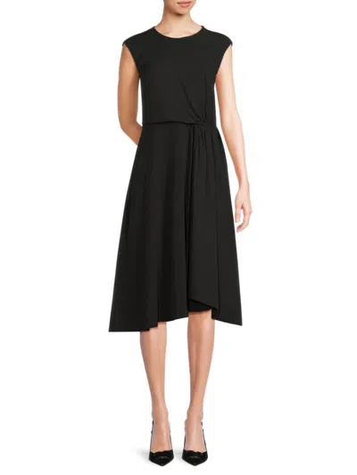 Dkny Women's Cap-sleeve Gathered Dress In Black