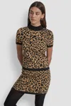 Dkny Women's Cap Sleeve Mock Neck Cheetah Jacquard Sweater In Animal Print