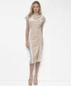 Dkny Women's Cap Sleeve Ruched Velvet Midi Dress In Gray