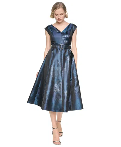 Dkny Women's Cap-sleeve A-line Midi Dress In Blue