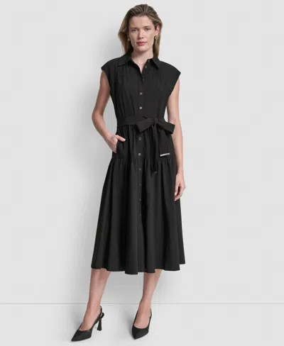 Dkny Drop Waist Shirtdress In Black