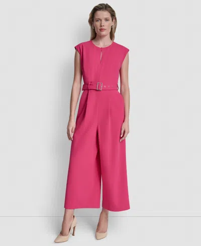 Dkny Women's Cap-sleeve Jewel Neck Cropped Jumpsuit In Pink