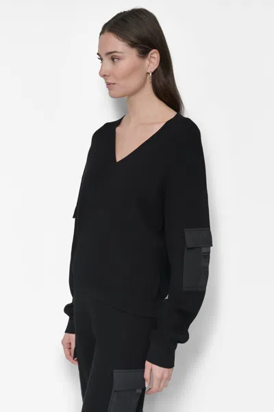 Dkny Women's Cargo Pocket Sleeve Sweater In Black