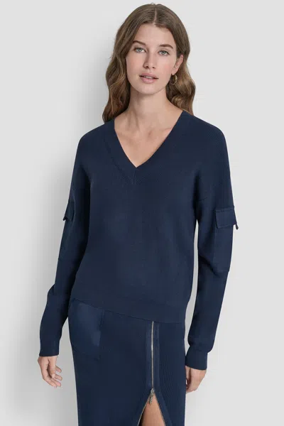 Dkny Women's Cargo Pocket Sleeve Sweater In Blue