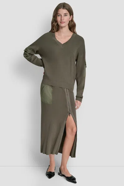 Dkny Women's Cargo Pocket Sleeve Sweater In Green