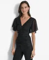 Dkny Women's Center-ruched Flutter-sleeve Top In Black