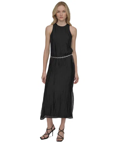 Dkny Women's Chain-belt Sleeveless Midi Dress In Black
