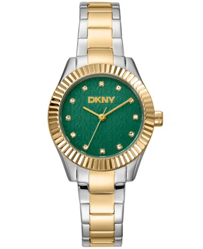 Dkny Women's Chambers Glitz Dark Green Dial Gold-two-tone Stainless Steel Bracelet Watch 30mm
