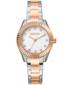 Dkny Women's Chambers Glitz Silver Dial Red Gold-two-tone Stainless Steel Bracelet Watch 30mm