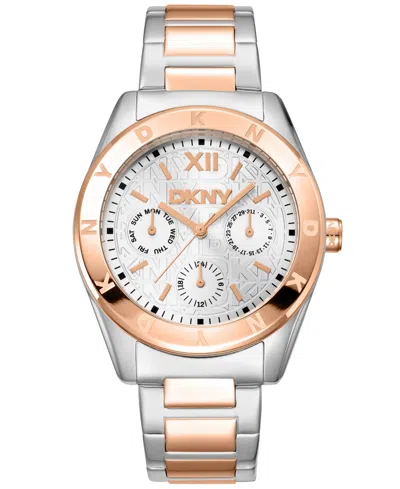 Dkny Women's Chambers Multi Sport Chronograph Silver Dial Red Gold Two-tone Stainless Steel Bracelet Watc