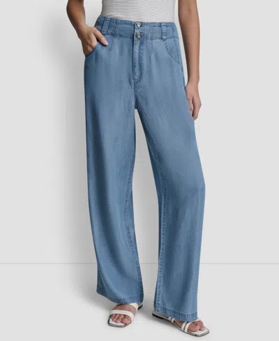 Dkny Women's Chambray Wide-leg Pants In Blue