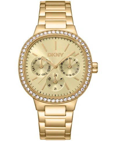 Dkny Women's Champagne Dial Crystal Bezel Gold-tone Stainless Steel Bracelet Multifunctional Watch, 36mm