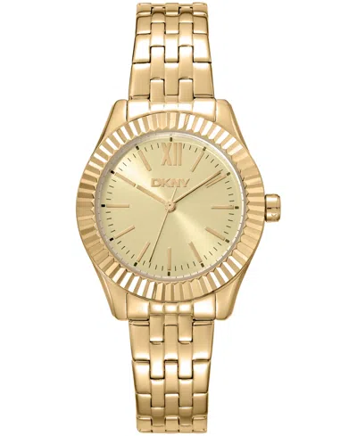 Dkny Women's Champagne Dial Fluted Bezel Yellow-gold Tone Stainless Steel Watch, 30mm