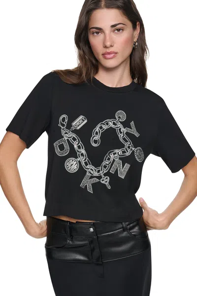 Dkny Women's Charm Bracelet Graphic T-shirt In Black
